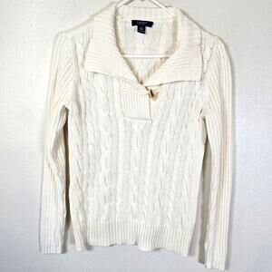 Chaps Sweater Women's S Cream Cable Knit Cotton Classic Nautical Preppy Casual